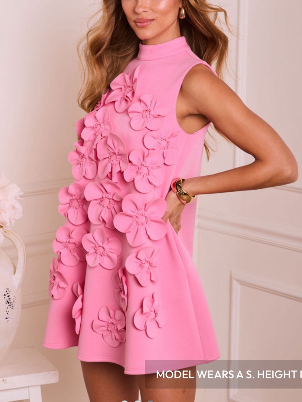 Vici Sleeveless Pink 3D Floral Mini Dress - Picture 3 of 7
